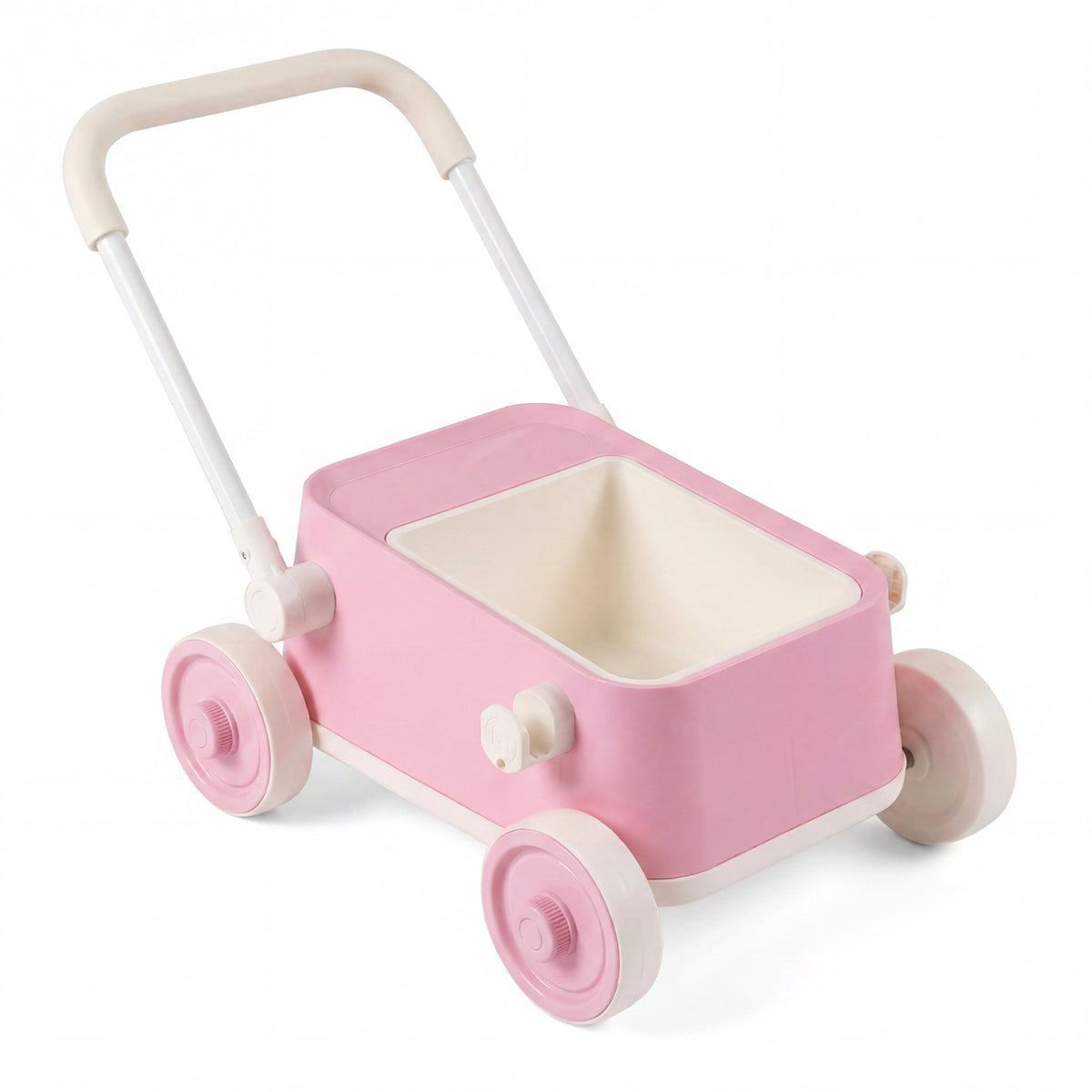 Baby Push Walker with Wheels and Foldable Handlebar and Storage Basket-Pink