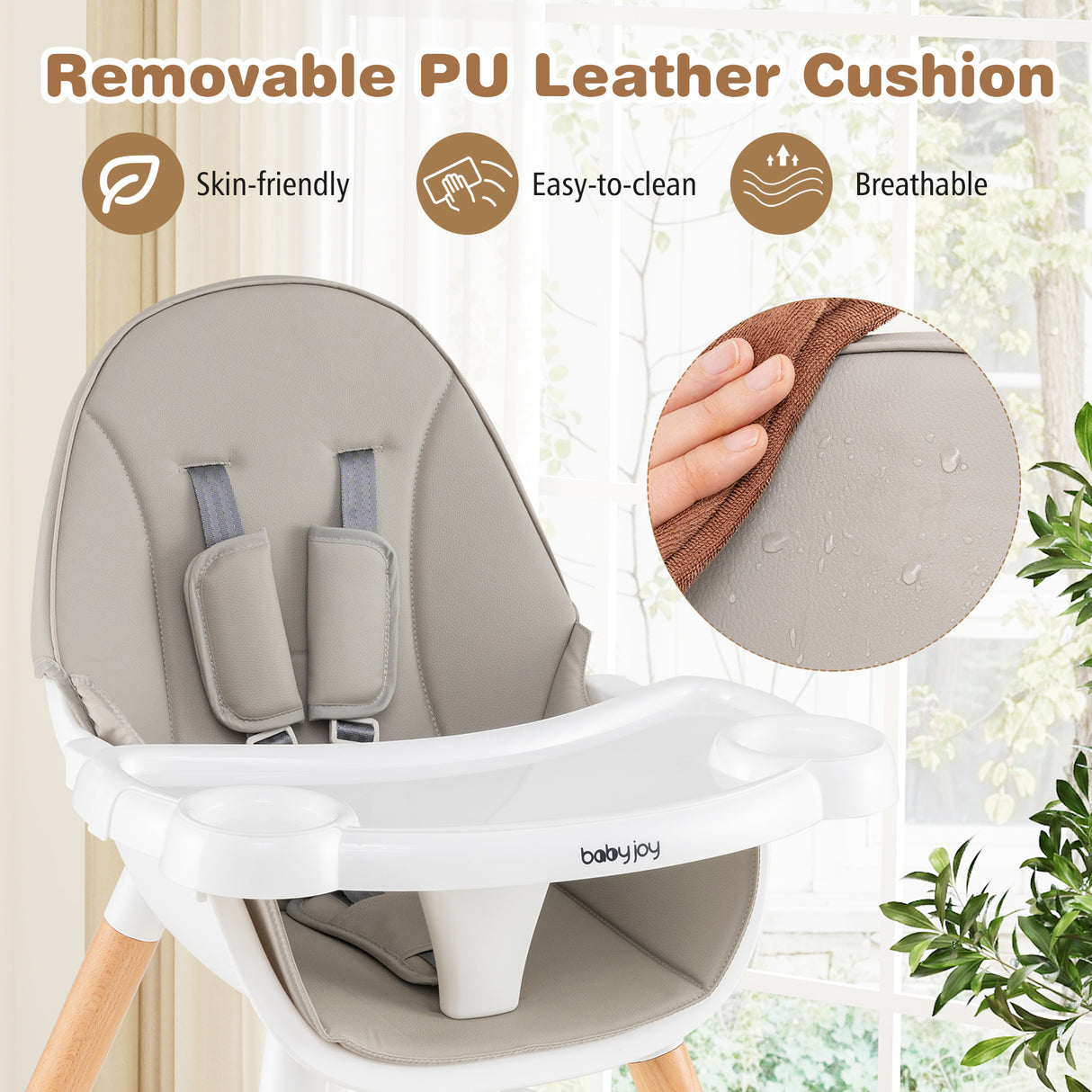 5-in-1 Baby Wooden Convertible High Chair -Gray