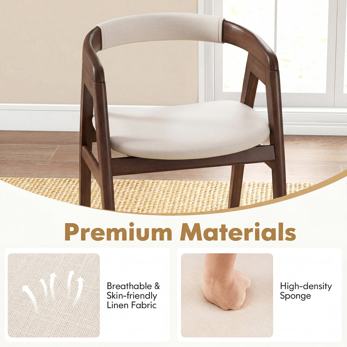 Bamboo Upholstered Dining Chair with Curved Back-Walnut