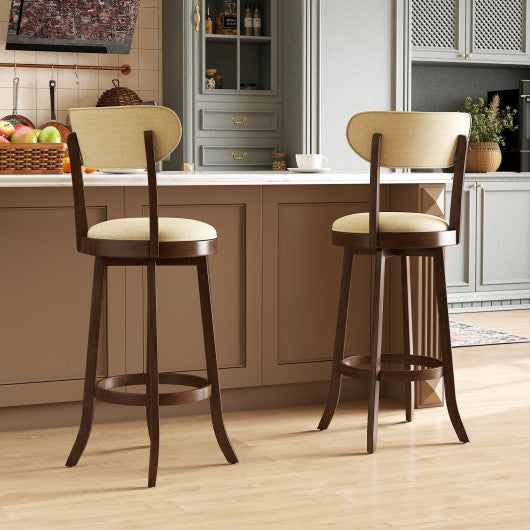 30.5 Inch Bar Height Chairs Set of 2 Swivel High Barstool with Padded Seat and Backrest-Brown