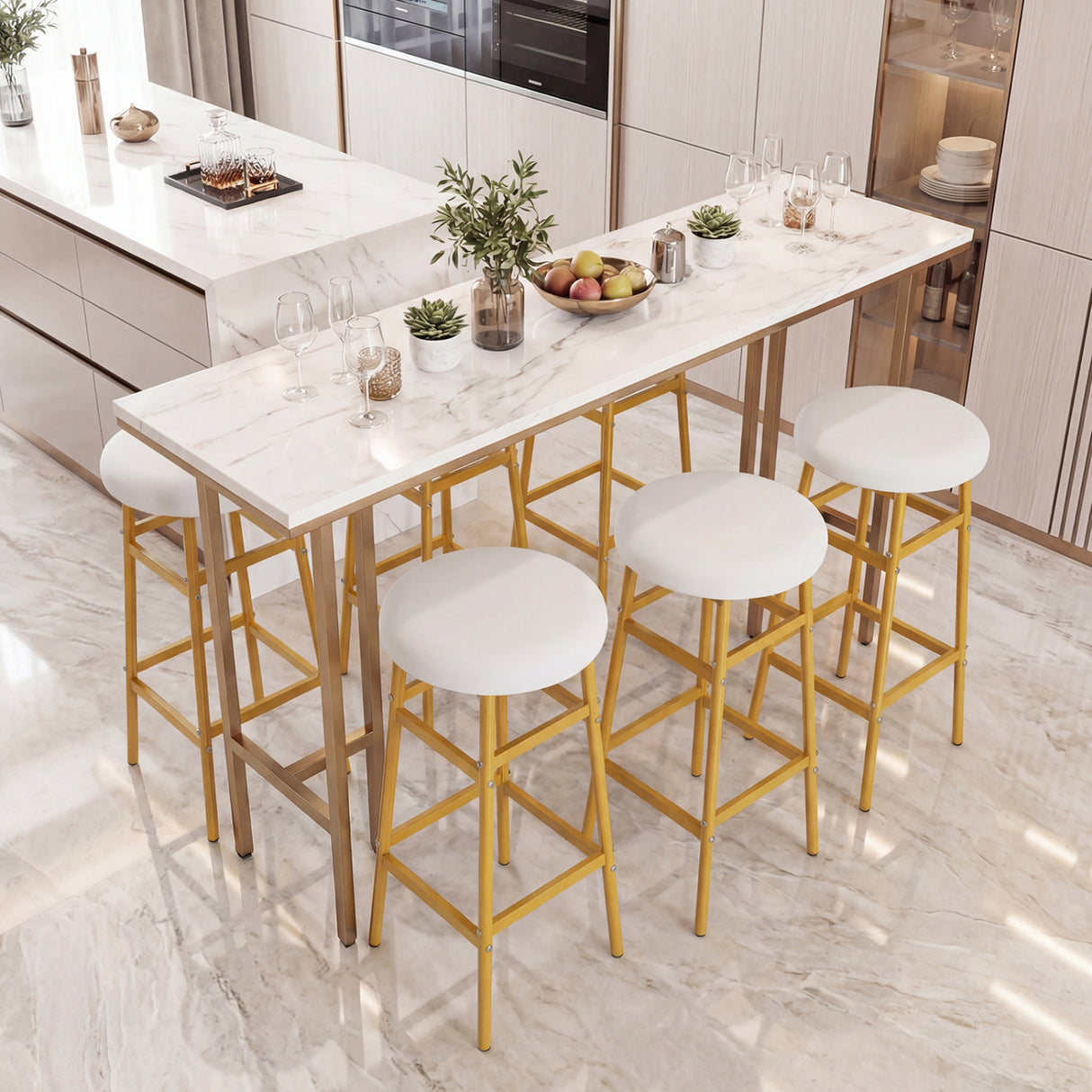 Bar Stools Set of 2 with Sturdy Metal Frame and Footrest-White
