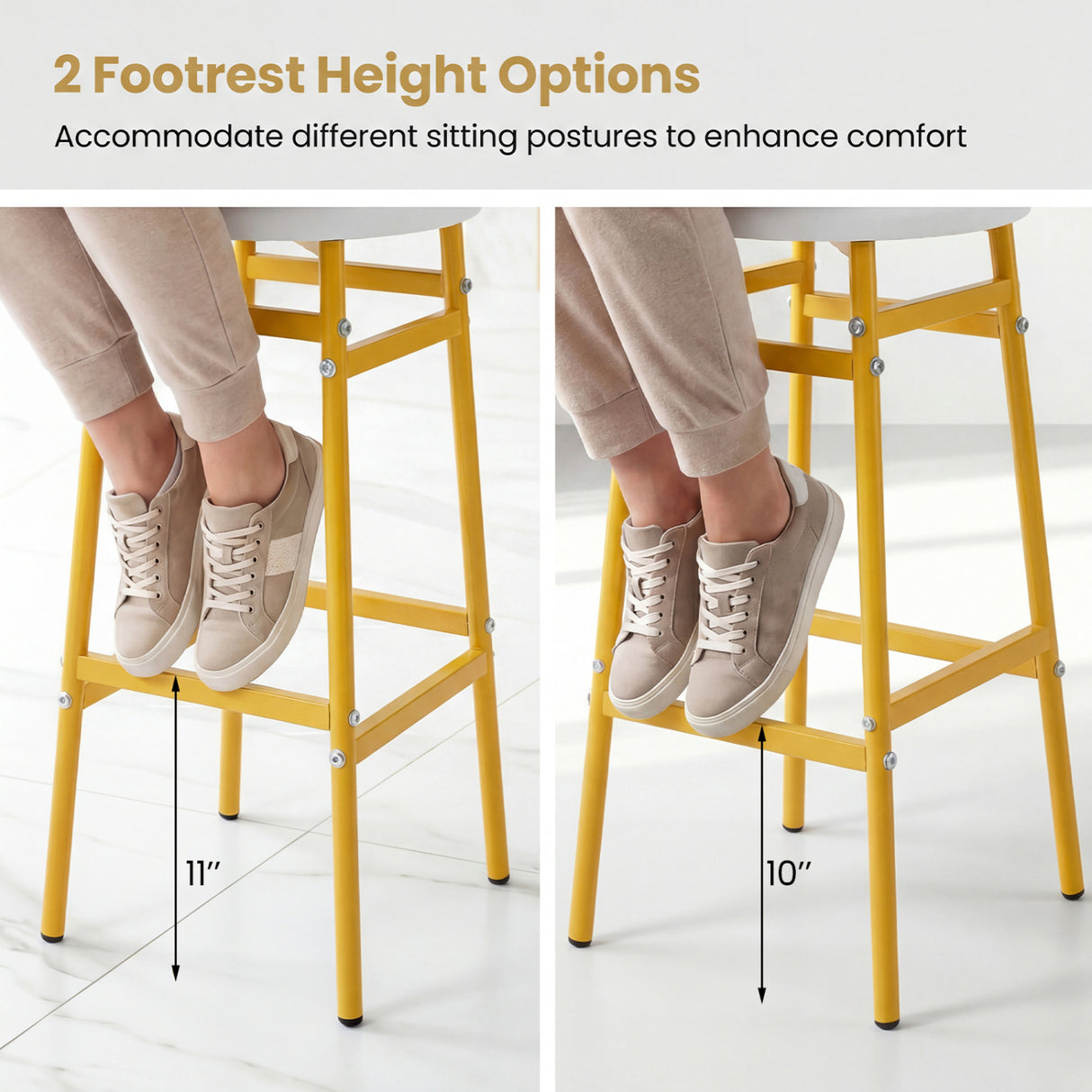 Bar Stools Set of 2 with Sturdy Metal Frame and Footrest-White
