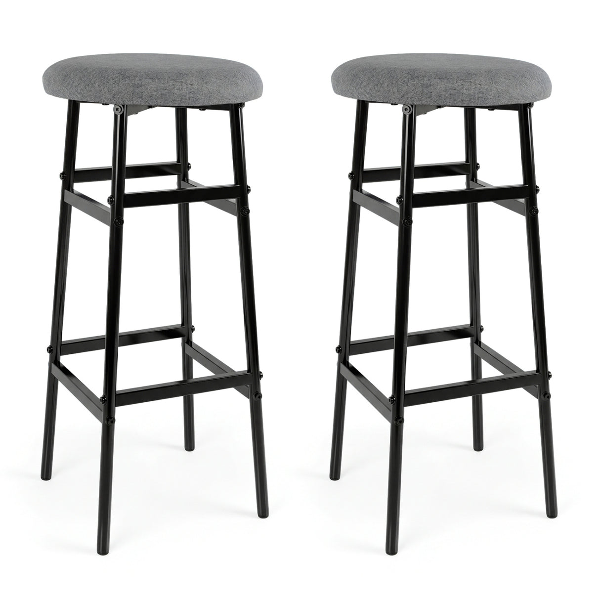 Bar Stools Set of 2 with Sturdy Metal Frame and Footrest-Gray