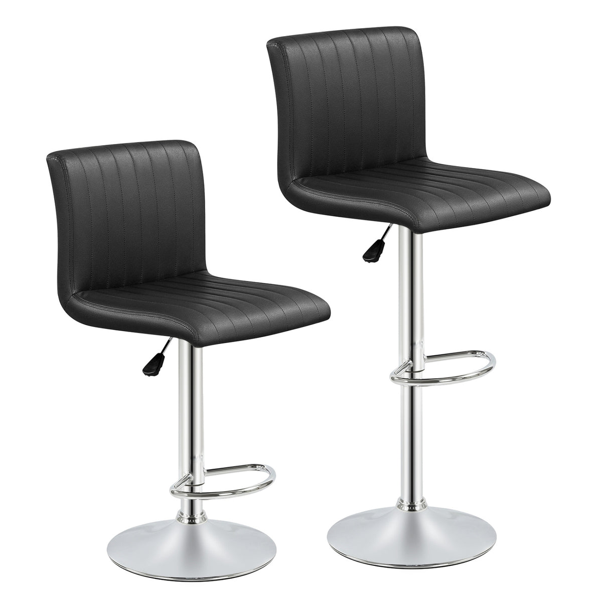 Bar Stools Set of 2 Adjustable Swivel Barstools with Back and Footrest-Black