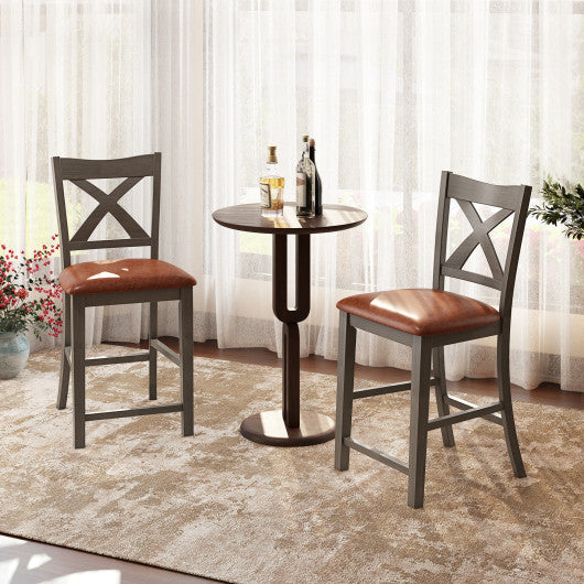 Bar Stools Set of 2 with Cross Back and Faux Leather Upholstered Seat-Gray