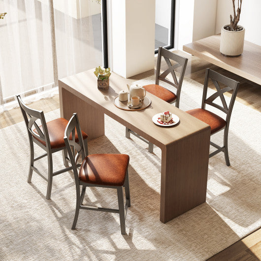 Bar Stools Set of 2 with Cross Back and Faux Leather Upholstered Seat-Gray