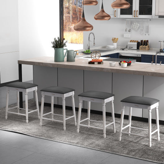 24"/ 29" Bar Stool Set of 2 with Padded Seat Cushions and Wood Legs-24 inches