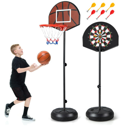 2-in-1 Height Adjustable Kids Basketball Hoop with Dart Board