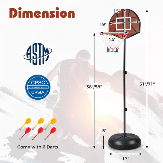 2-in-1 Height Adjustable Kids Basketball Hoop with Dart Board