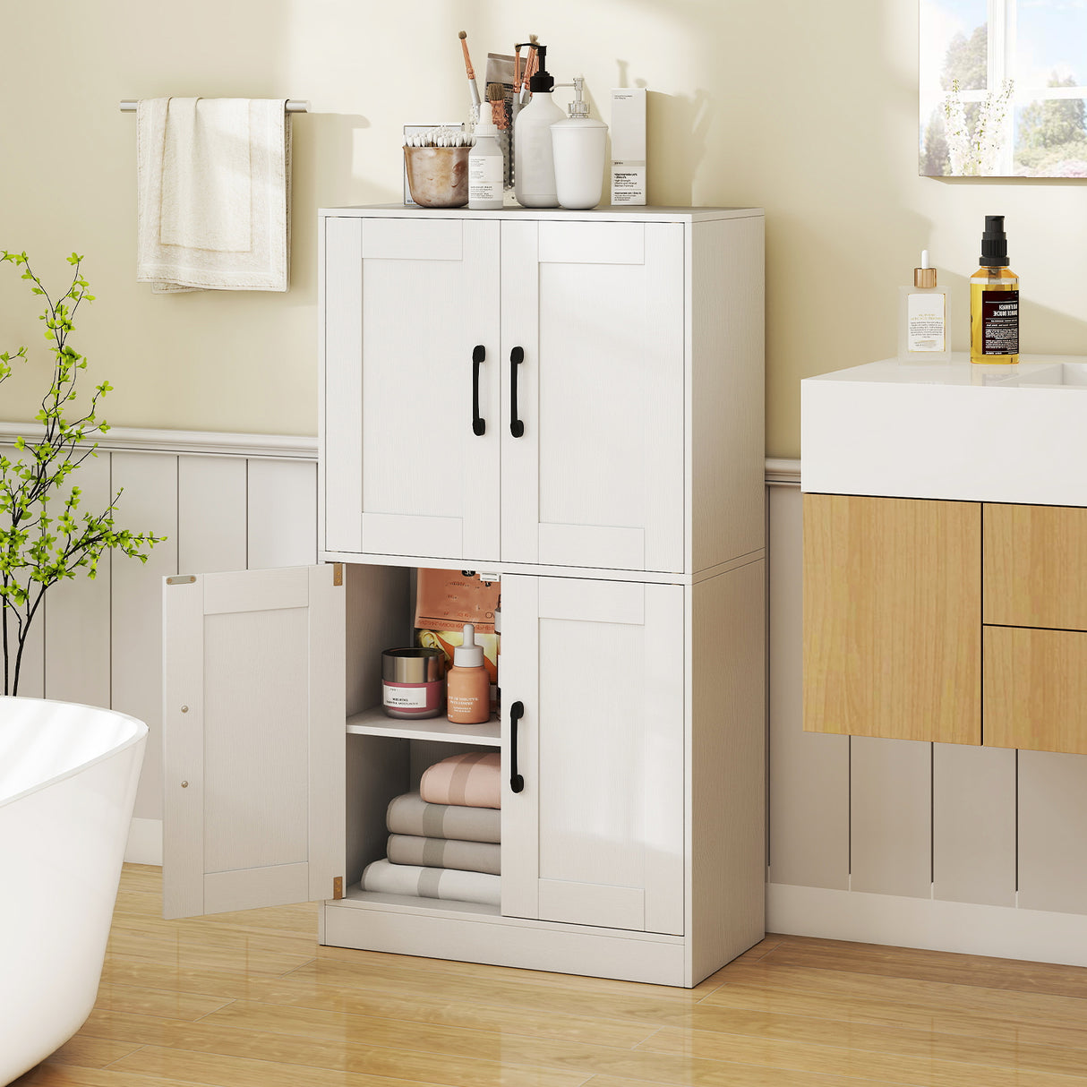 Bathroom Cabinet 43.5 inch Storage Cabinet with Doors and Adjustable Shelves-White