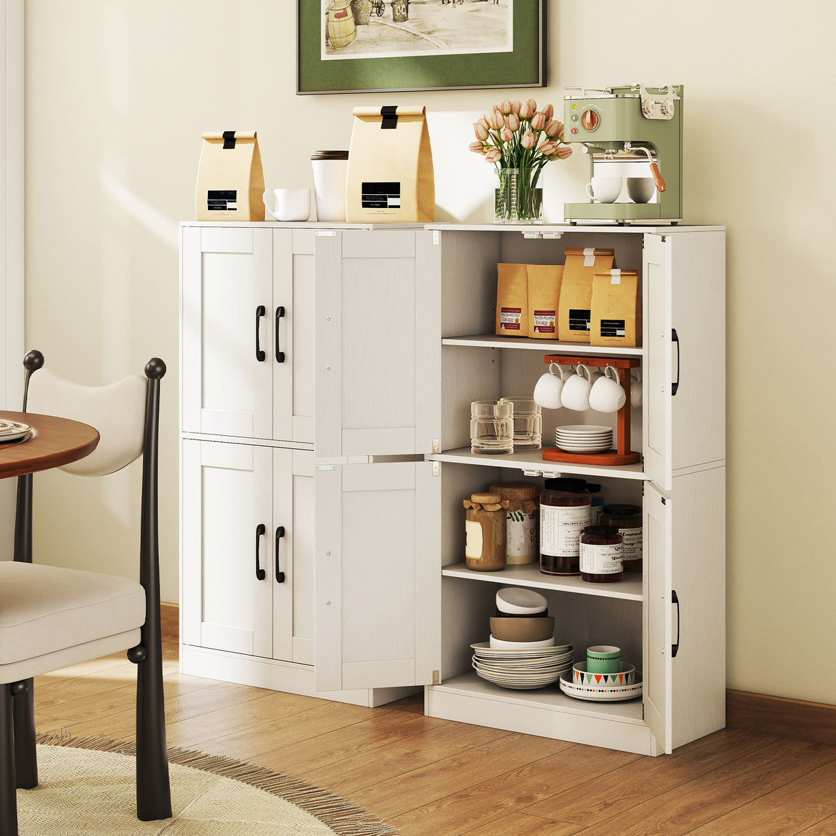 Bathroom Cabinet 43.5 inch Storage Cabinet with Doors and Adjustable Shelves-White