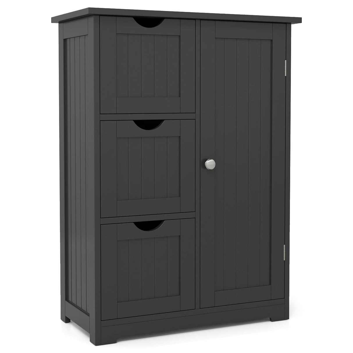 Bathroom Floor Cabinet Side Storage Cabinet with 3 Drawers and 1 Cupboard-Black