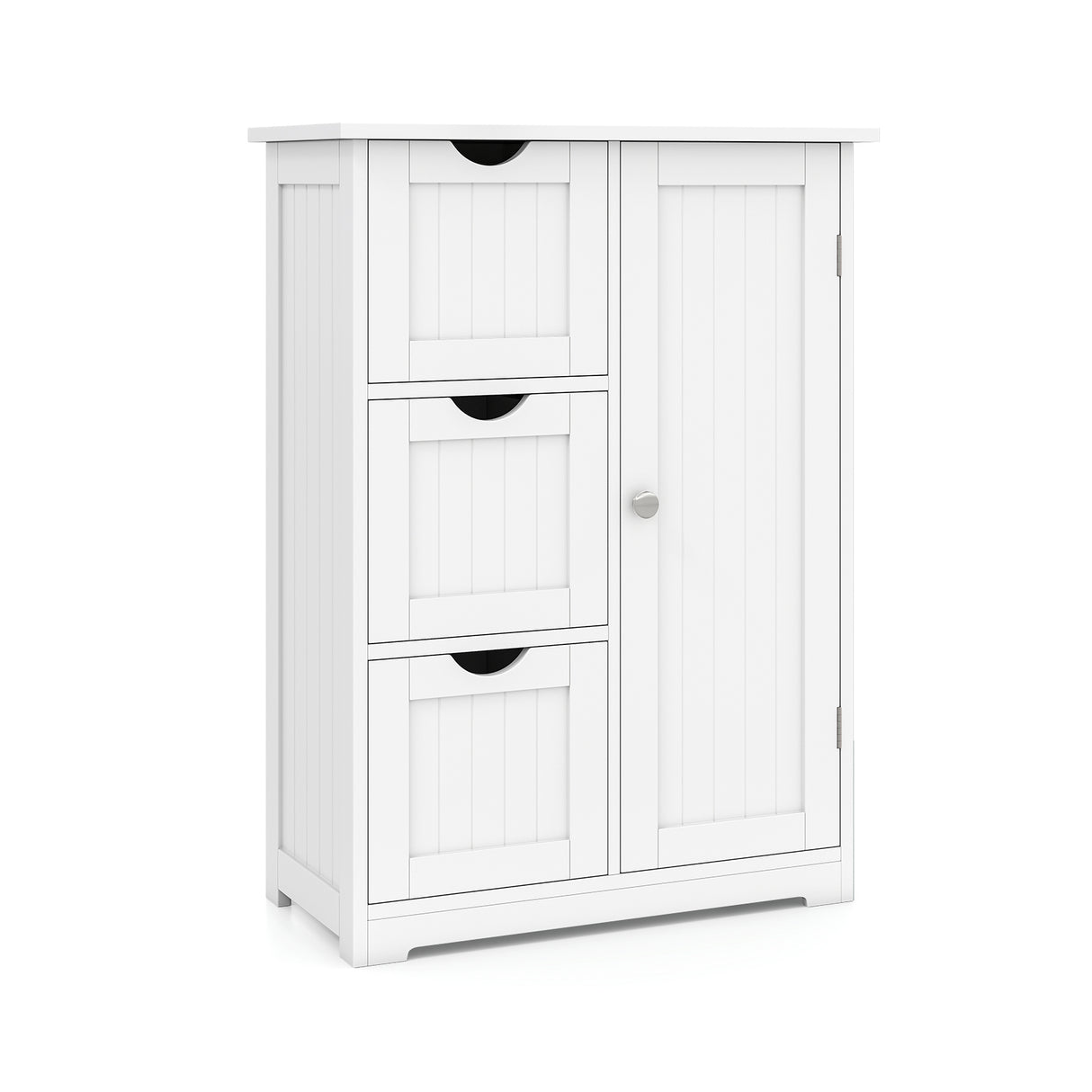 Bathroom Floor Cabinet Side Storage Cabinet with 3 Drawers and 1 Cupboard-Black