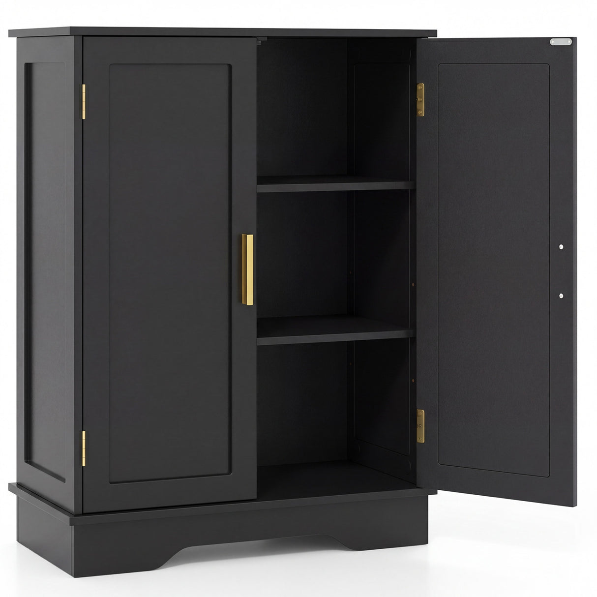 Bathroom Floor Storage Cabinet with 2 Doors and Adjustable Shelves-Black