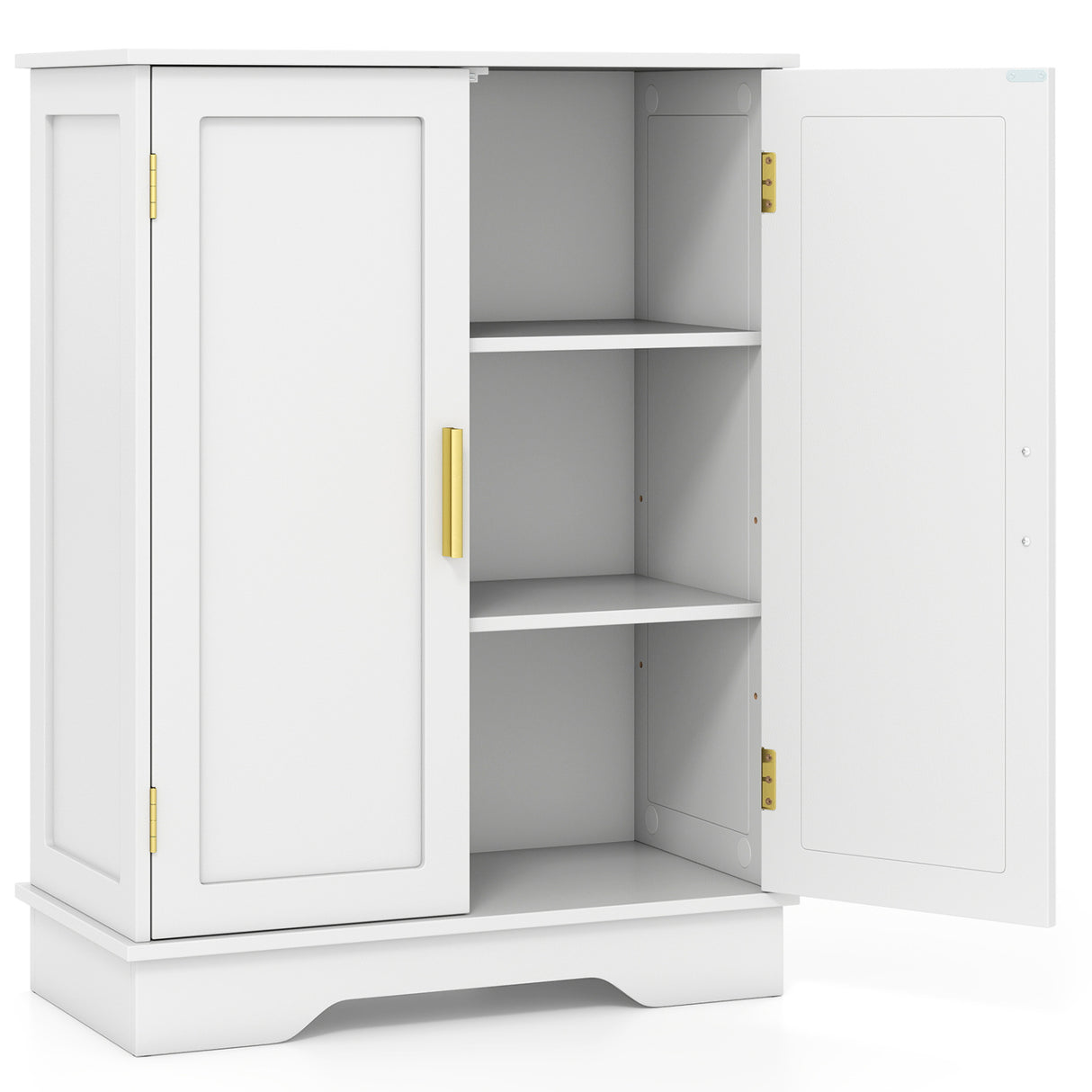 Bathroom Floor Storage Cabinet with 2 Doors and Adjustable Shelves-White