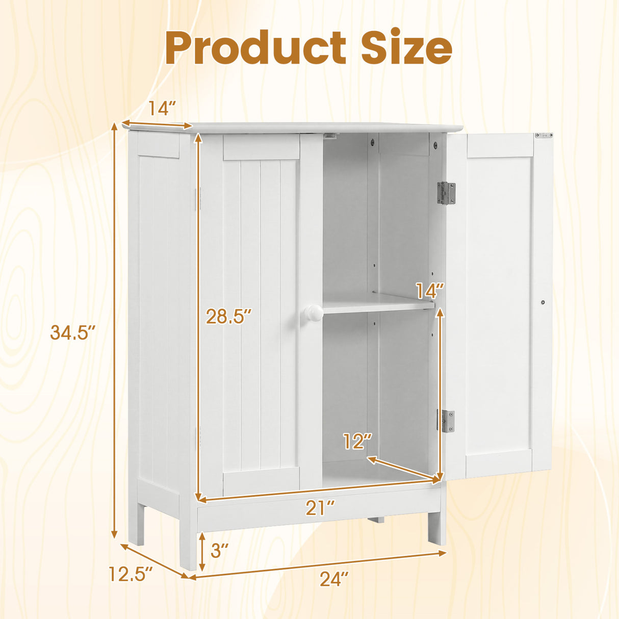 Bathroom Floor Storage Double Door Cupboard Cabinet-White