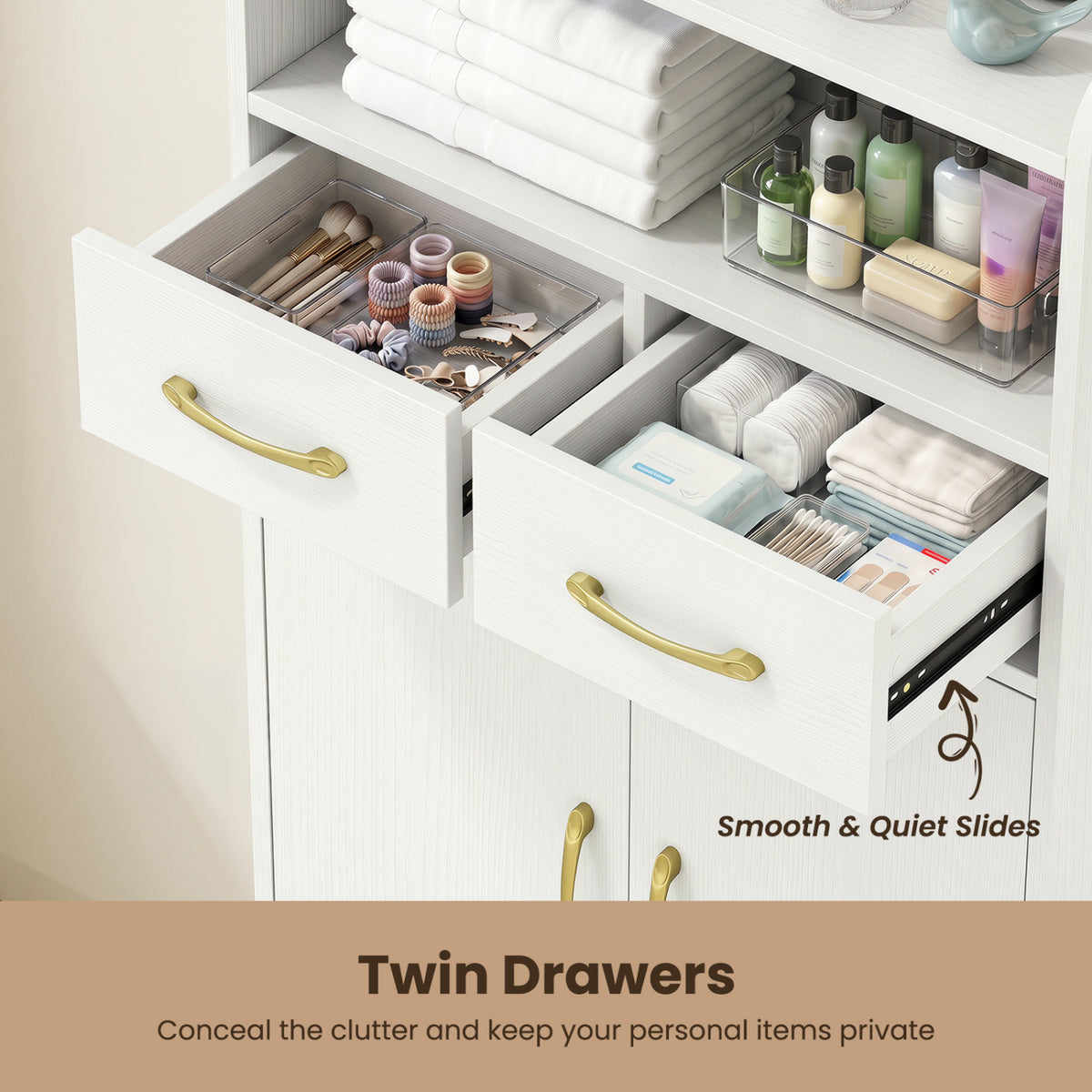 Bathroom Storage Cabinet Freestanding Floor Cabinet with 2 Drawers and 2 Doors-White