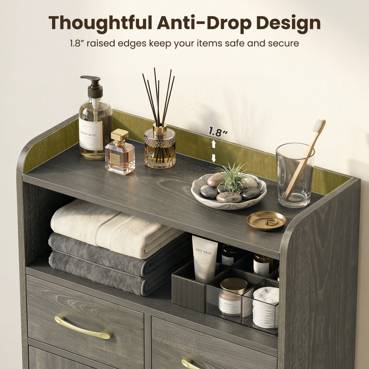 Bathroom Storage Cabinet Freestanding Floor Cabinet with 2 Drawers and 2 Doors-Gray Oak