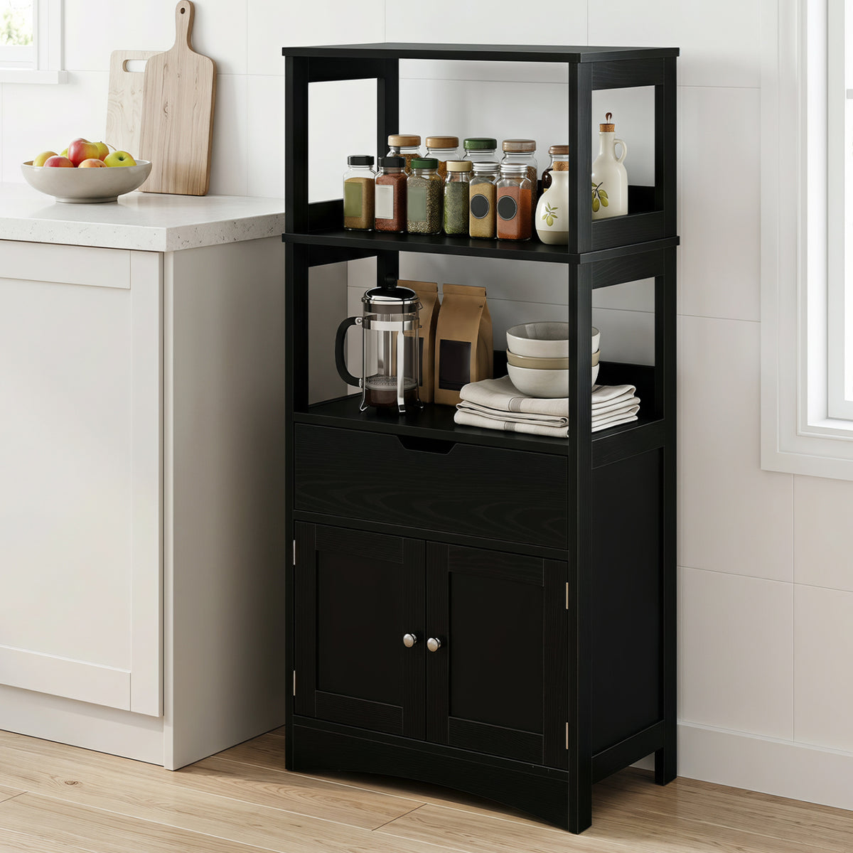 Bathroom Storage Cabinet with Drawer and Shelf Floor Cabinet-Black