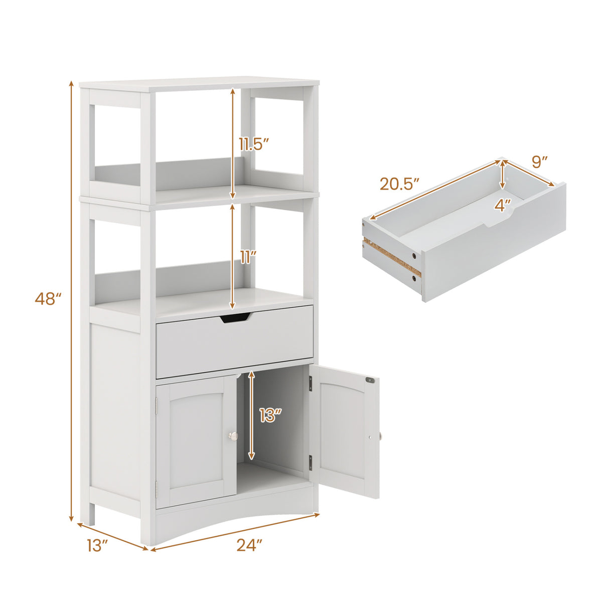 Bathroom Storage Cabinet with Open Shelves and Drawer-Gray