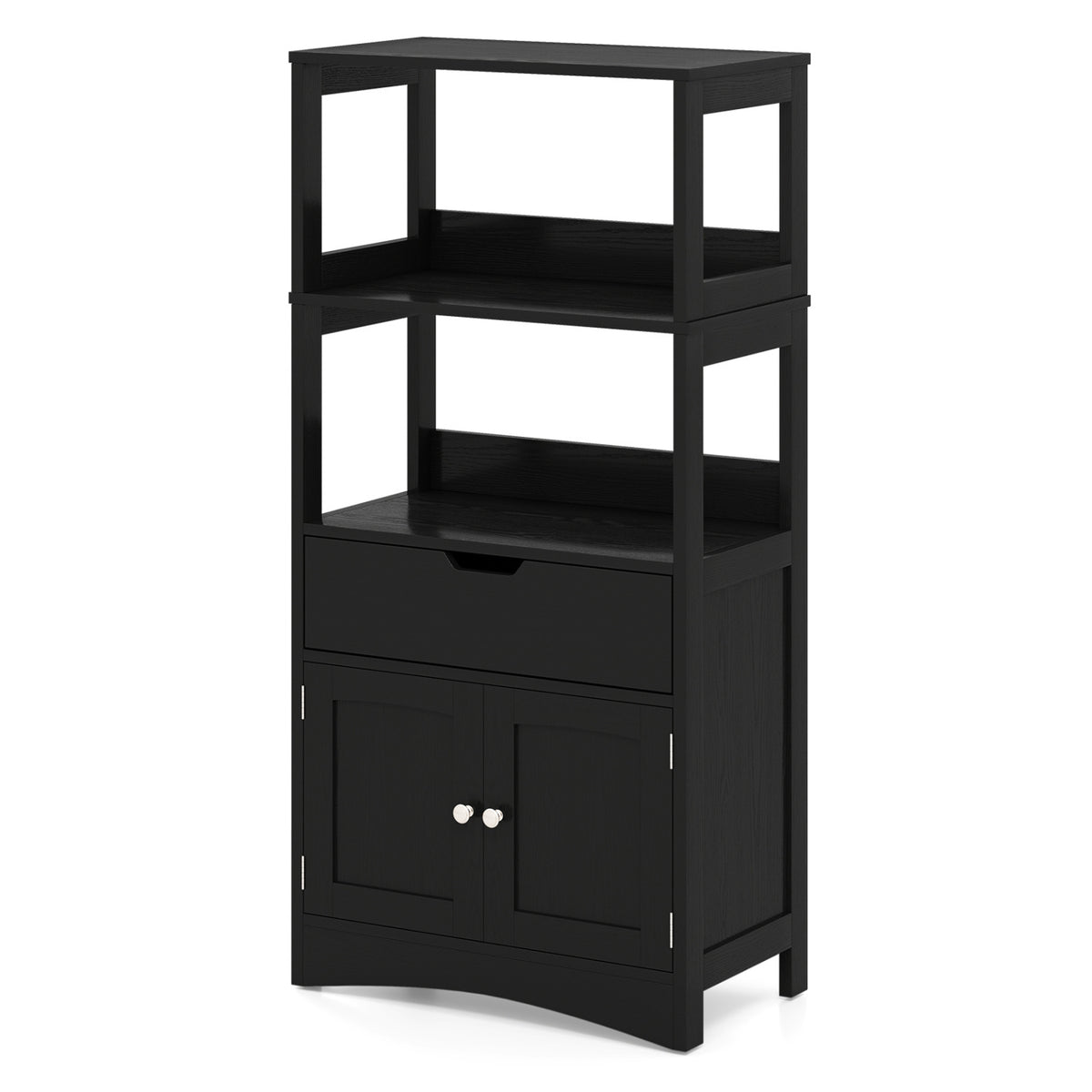 Bathroom Storage Cabinet with Open Shelves and Drawer-Black
