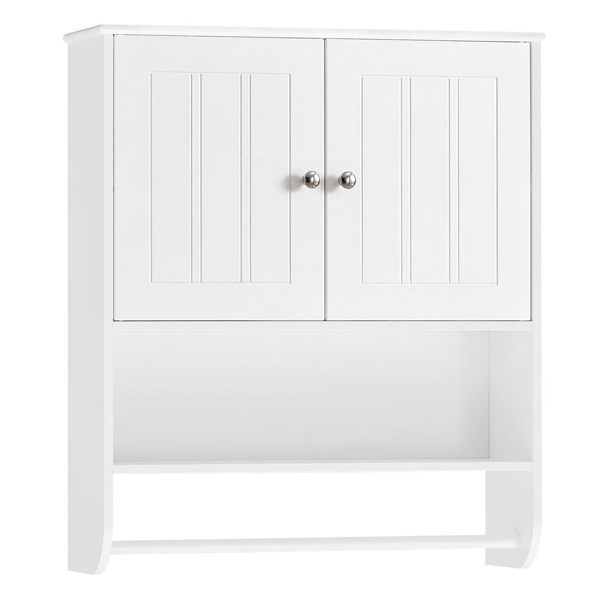 Bathroom Wall Cabinet with Towel Bar and Open Shelf and Adjustable Shelf-White