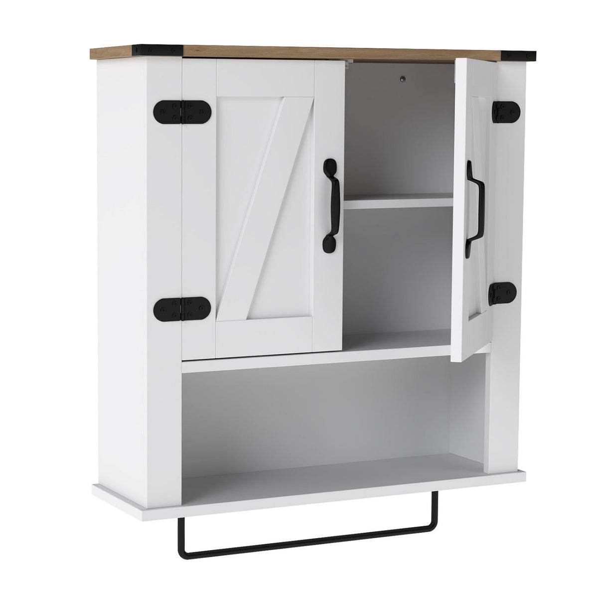 Bathroom Wall Cabinet with Towel Bar Farmhouse Medicine Cabinet-White