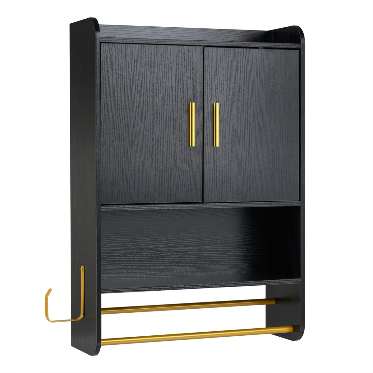 Bathroom Wall Cabinet Wall Mounted Medicine Cabinet with Towel Bars-Black