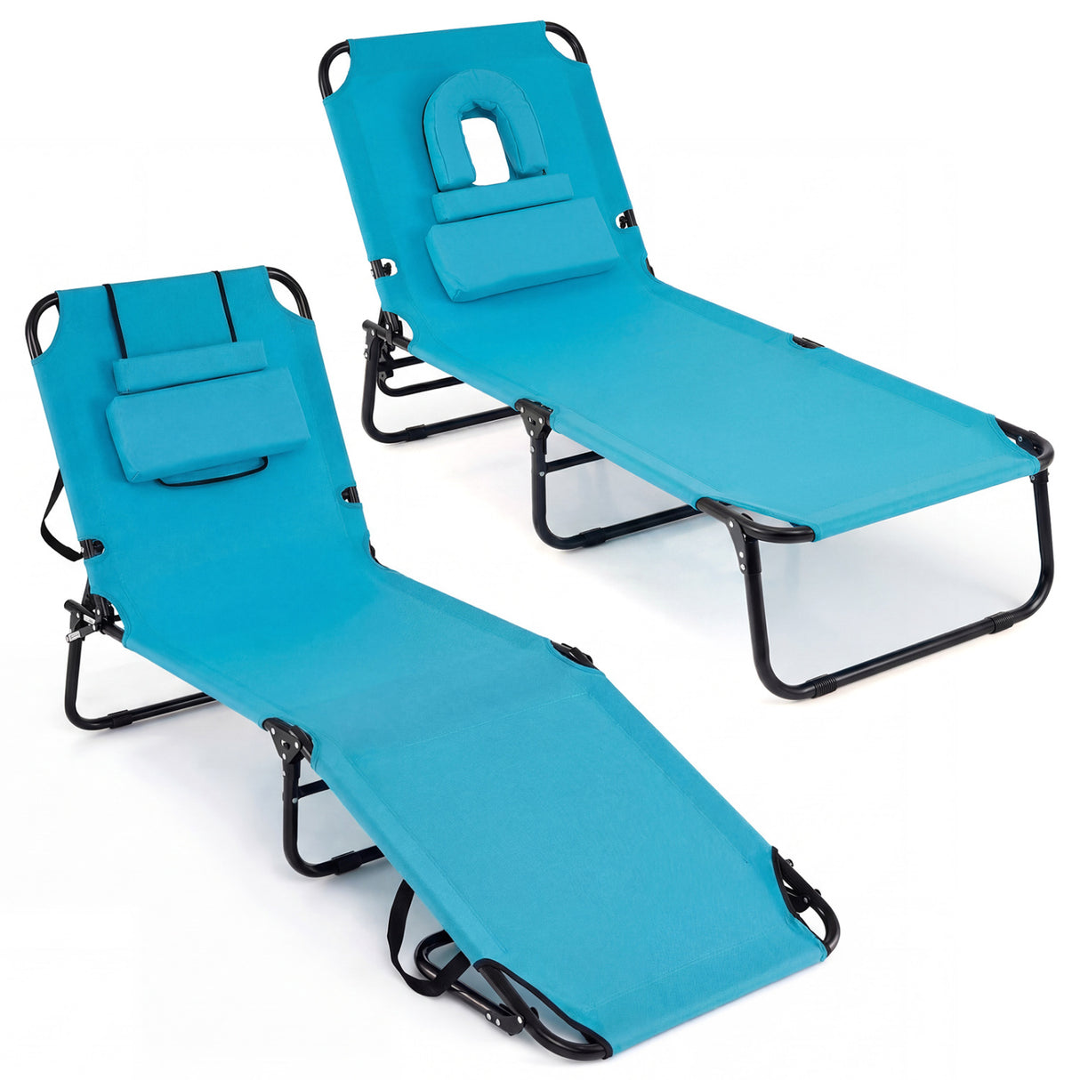 Beach Chaise Lounge Chair with Face Hole and Removable Pillow-Turquoise