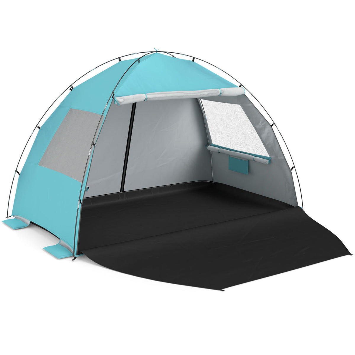 Beach Tent Sun Shelter with Canopy with Extended Floor and Vent Windows-Blue