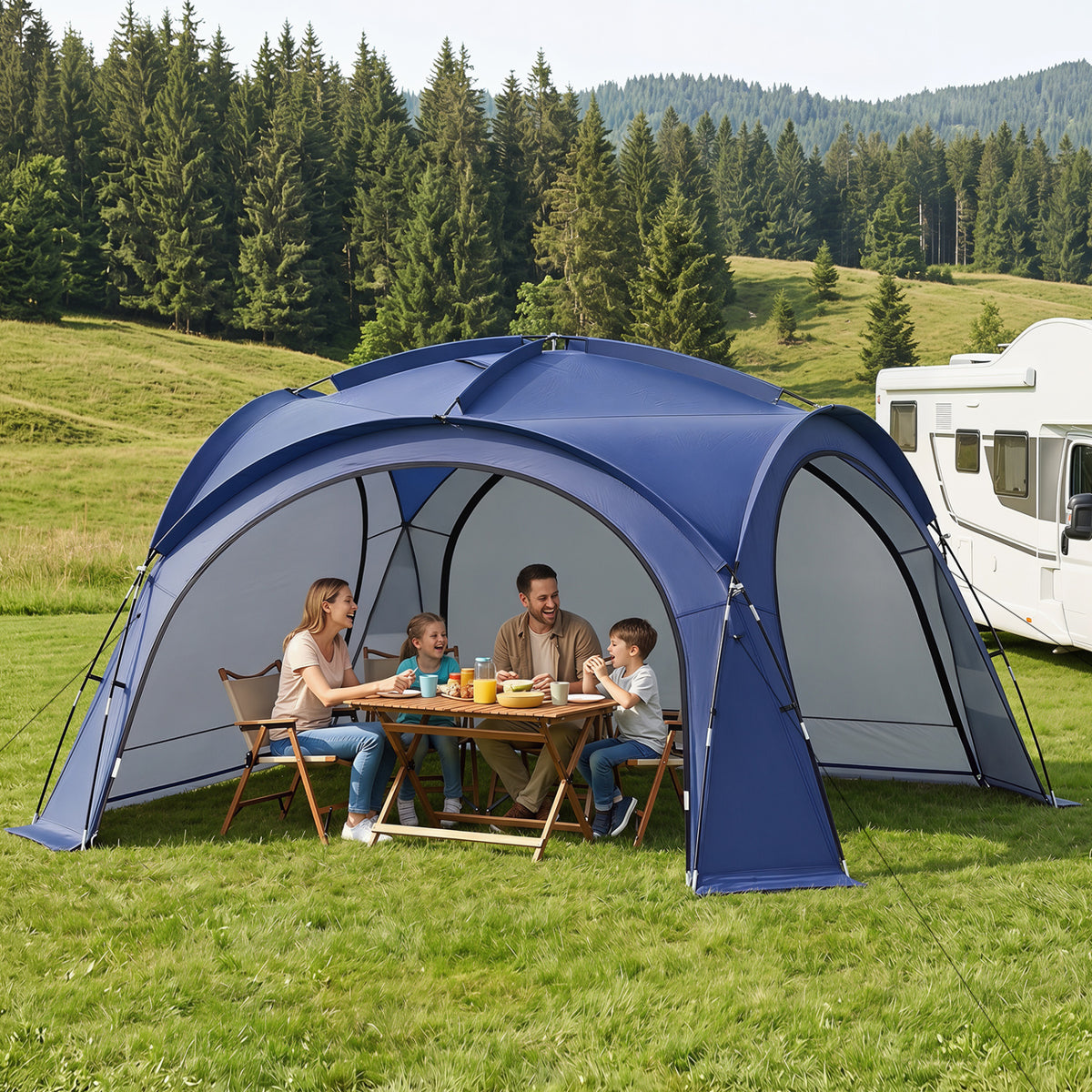 Beach Tent for 12-15 People Easy Setup Dome Canopy Tent with 4 Removable Zippered Sidewalls-Blue
