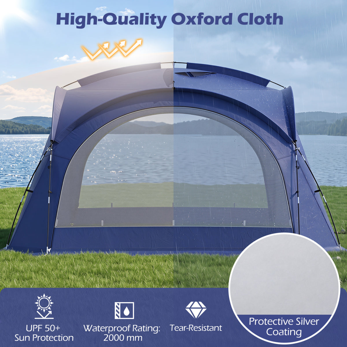 Beach Tent for 12-15 People Easy Setup Dome Canopy Tent with 4 Removable Zippered Sidewalls-Blue