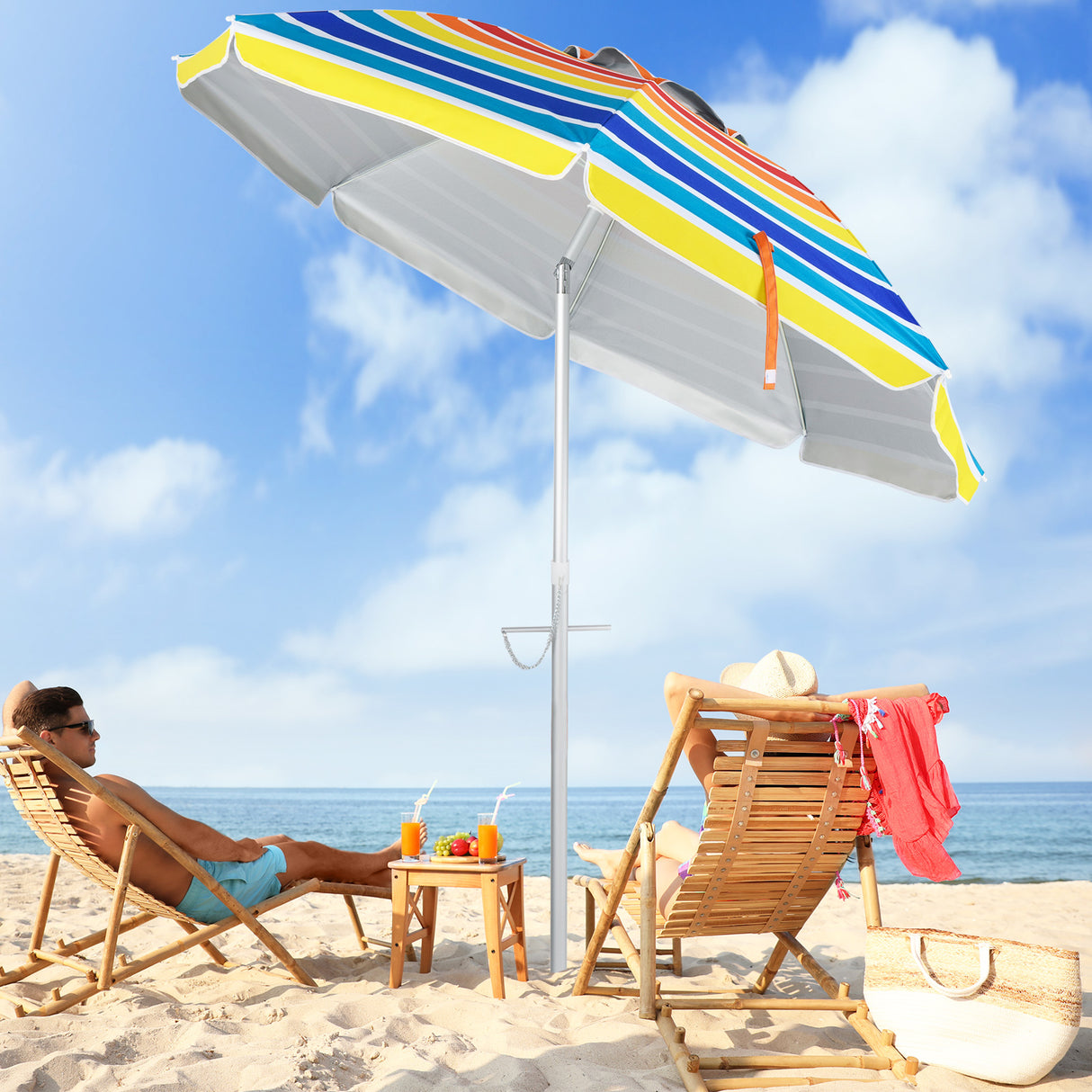 6.5 Feet Beach Umbrella with Carry Bag without Weight Base-Multicolor