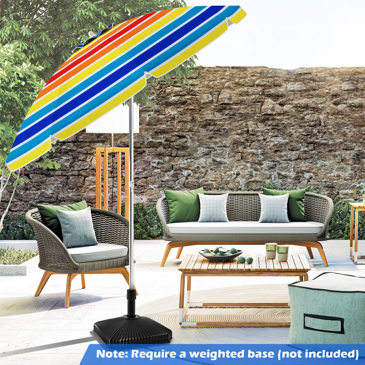 6.5 Feet Beach Umbrella with Carry Bag without Weight Base-Multicolor