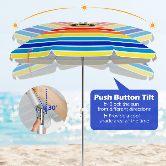 6.5 Feet Beach Umbrella with Carry Bag without Weight Base-Multicolor