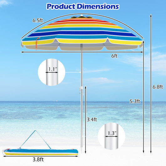 6.5 Feet Beach Umbrella with Carry Bag without Weight Base-Multicolor