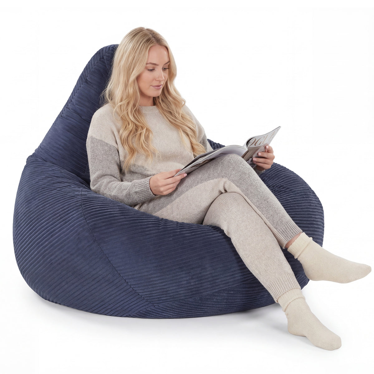 Bean Bag Chair for Adults Accent Lazy Sofa with Skin-friendly Corduroy Cover and Soft Sponge Filling-Blue