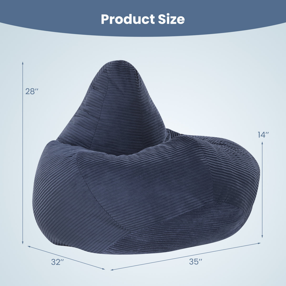 Bean Bag Chair for Adults Accent Lazy Sofa with Skin-friendly Corduroy Cover and Soft Sponge Filling-Blue