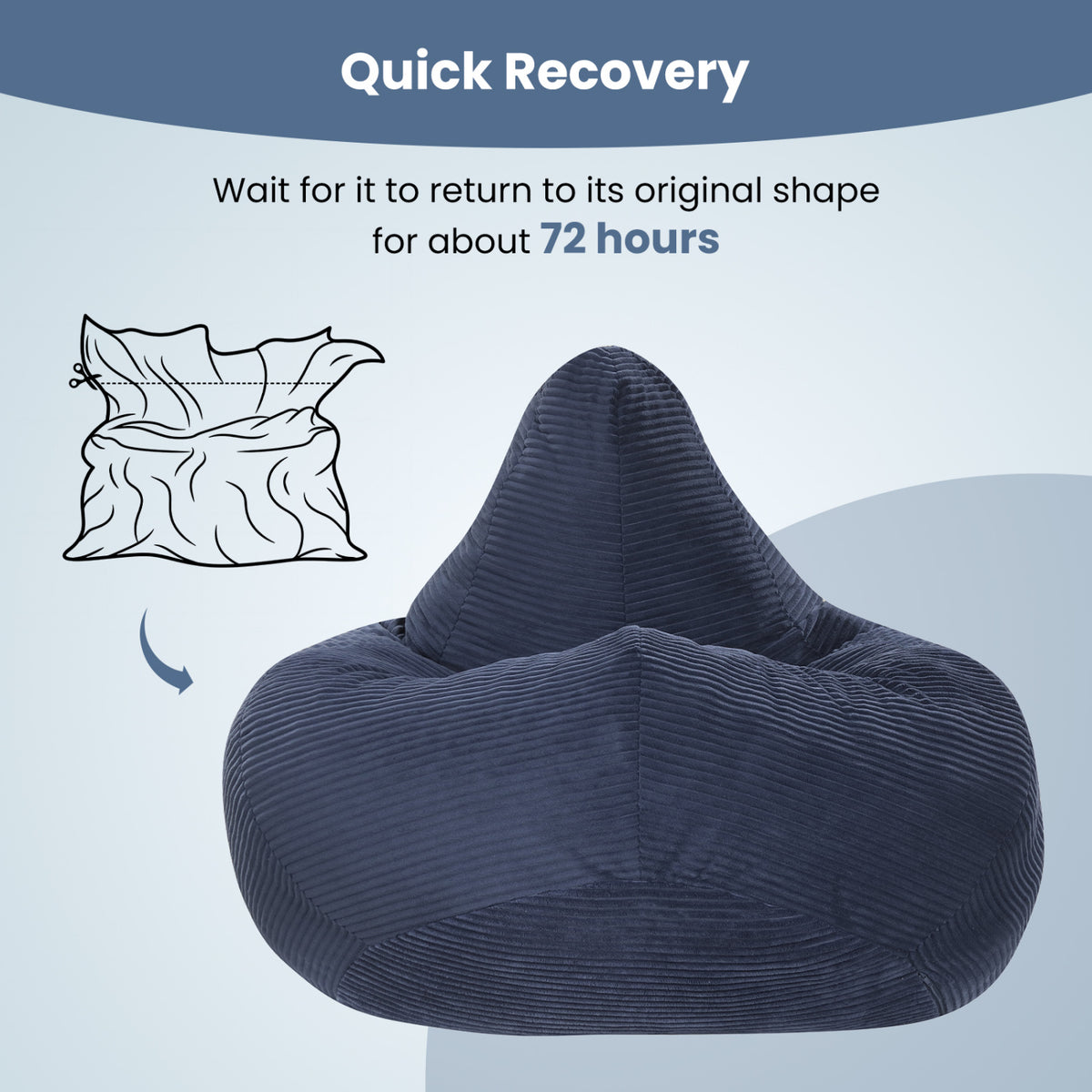 Bean Bag Chair for Adults Accent Lazy Sofa with Skin-friendly Corduroy Cover and Soft Sponge Filling-Blue