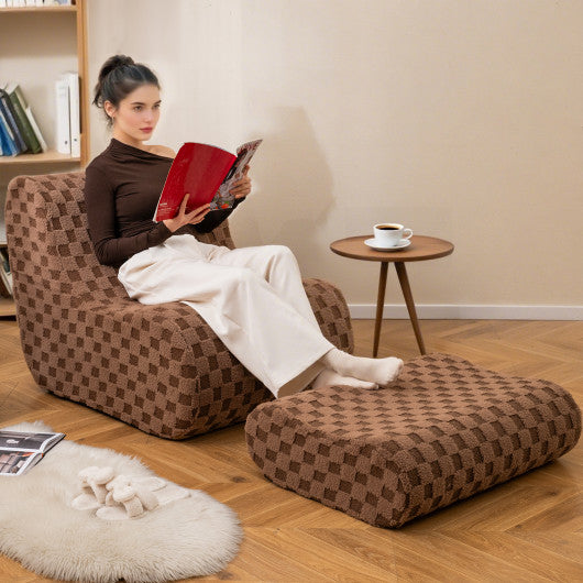 Bean Bag Chair with Ottoman and High Elasticity Sponge-Brown