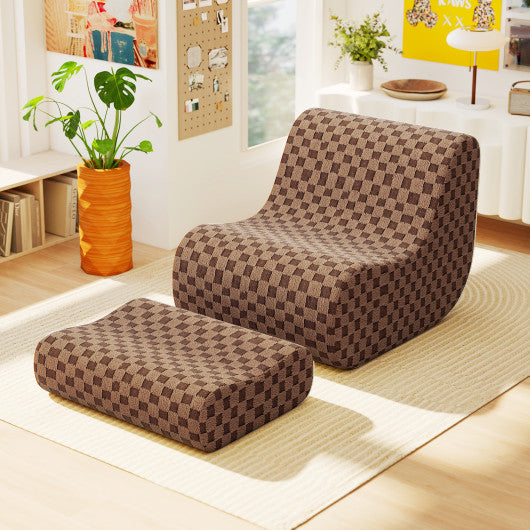 Bean Bag Chair with Ottoman and High Elasticity Sponge-Brown