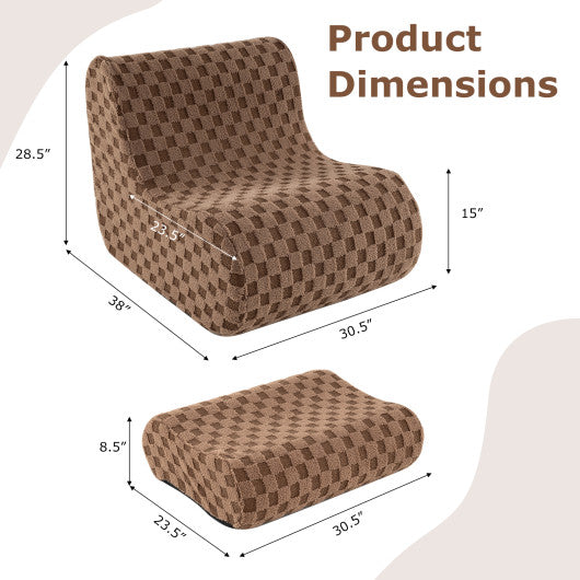 Bean Bag Chair with Ottoman and High Elasticity Sponge-Brown