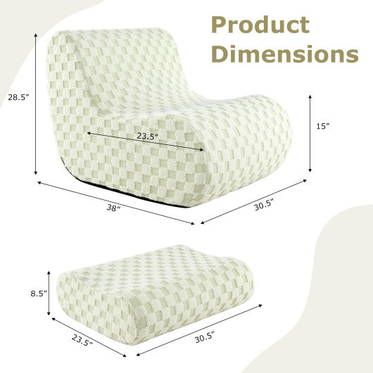 Bean Bag Chair with Ottoman and High Elasticity Sponge-Green