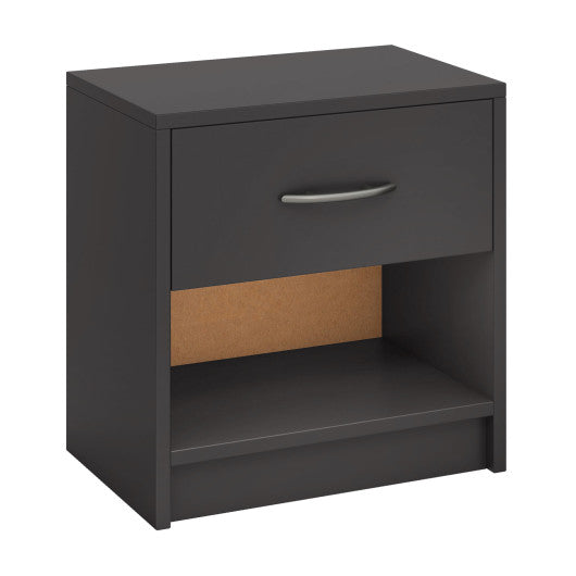 Bedside Table Nightstand with Drawer and Open Storage Shelf-Gray