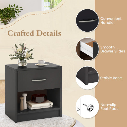 Bedside Table Nightstand with Drawer and Open Storage Shelf-Gray