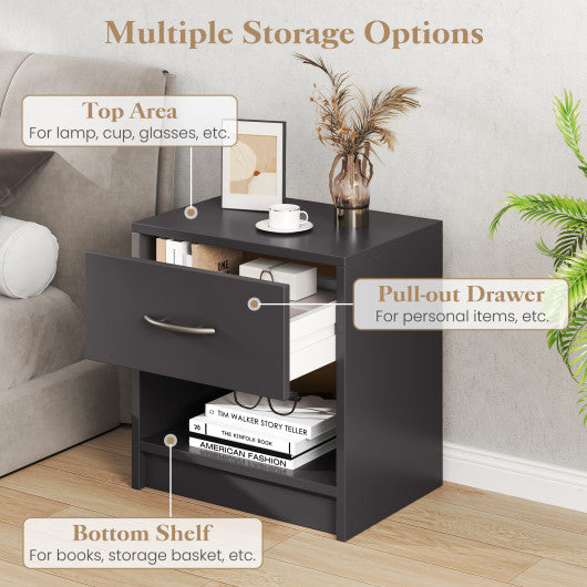 Bedside Table Nightstand with Drawer and Open Storage Shelf-Gray