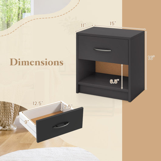 Bedside Table Nightstand with Drawer and Open Storage Shelf-Gray