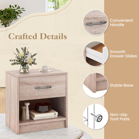 Bedside Table Nightstand with Drawer and Open Storage Shelf-Natural