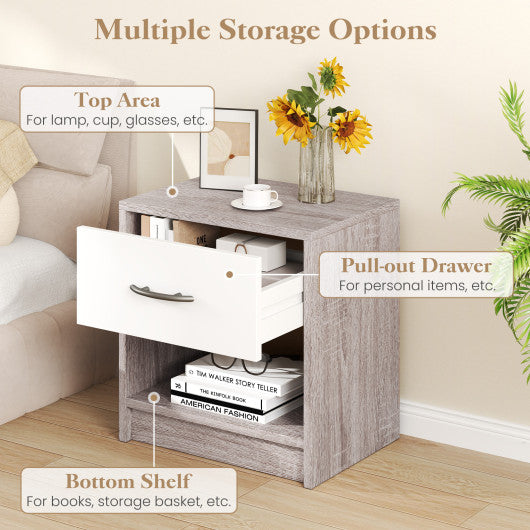 Bedside Table Nightstand with Drawer and Open Storage Shelf-Light Gray