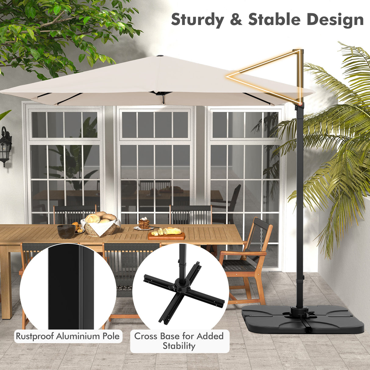 9.5 Feet Square Patio Cantilever Umbrella with 360 ° Rotation-Beige